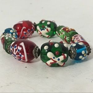 Vintage Christmas Lampwork Beads Stretch Bracelet